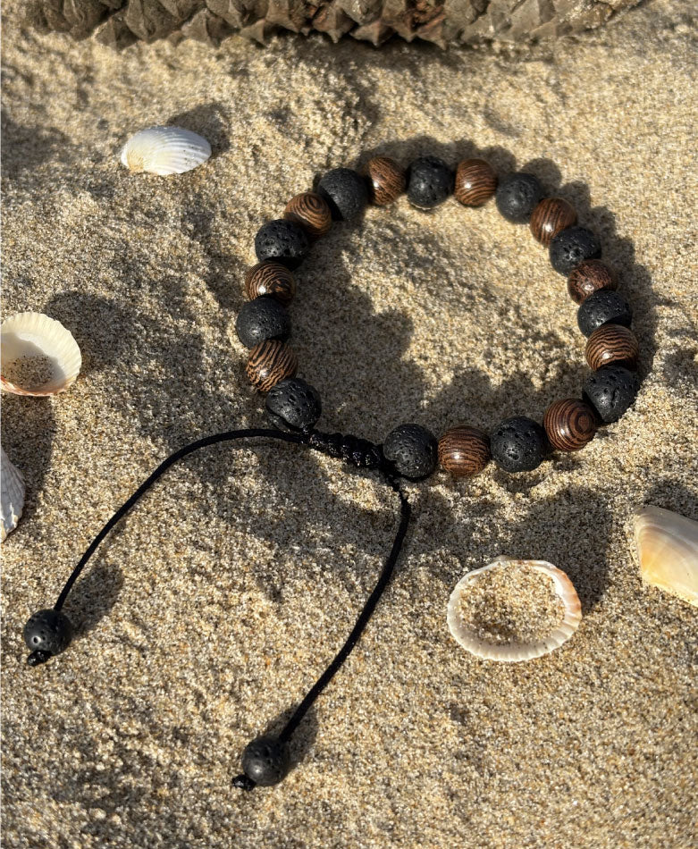 bracelet pierre de lave et bois