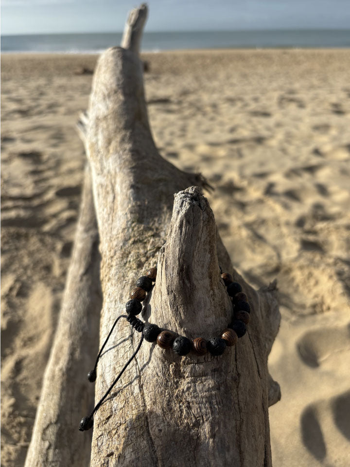 bracelet pierre de lave et bois